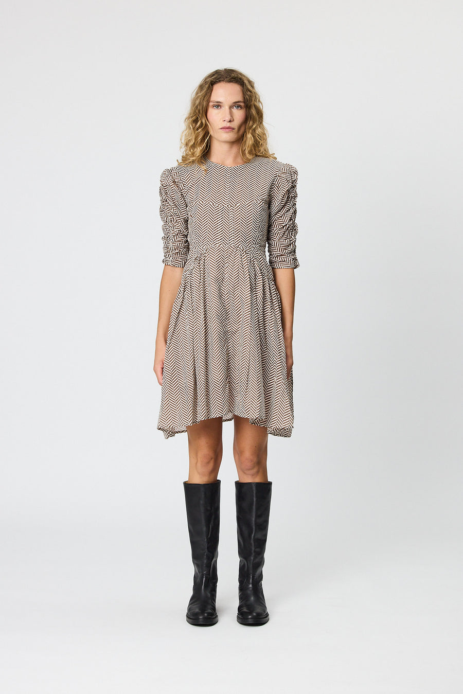 MARNI MINI DRESS - CHOCOLATE HERRINGBONE