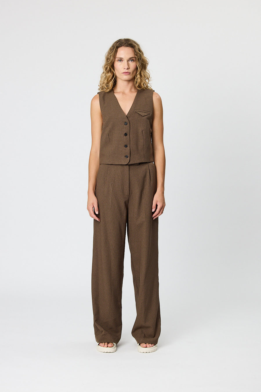 LILAH SUIT VEST - CHOCOLATE HOUNDSTOOTH