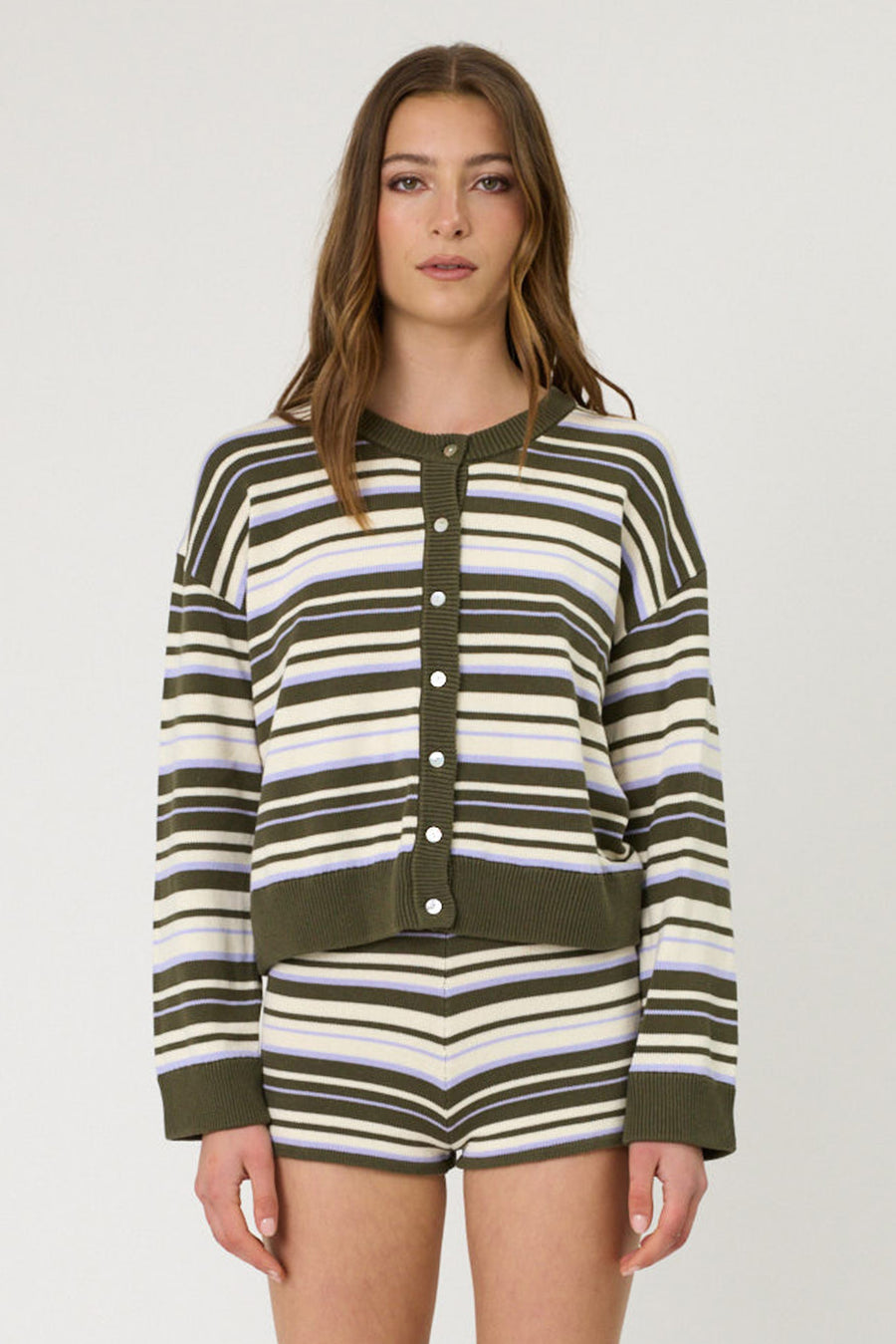 BOWIE CARDIGAN - OLIVE STRIPE