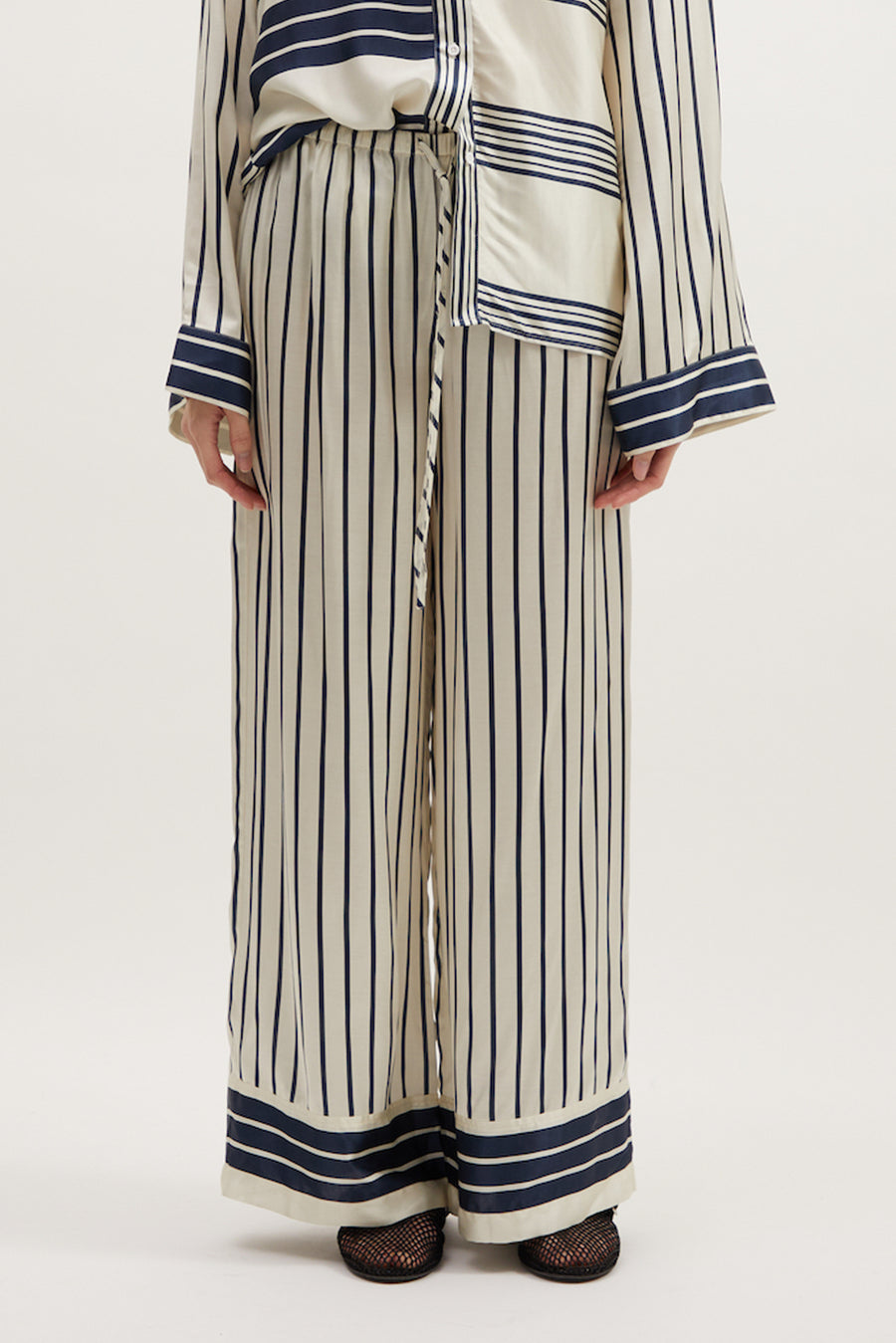 BRYNN PANT - IVORY WITH NAVY STRIPE