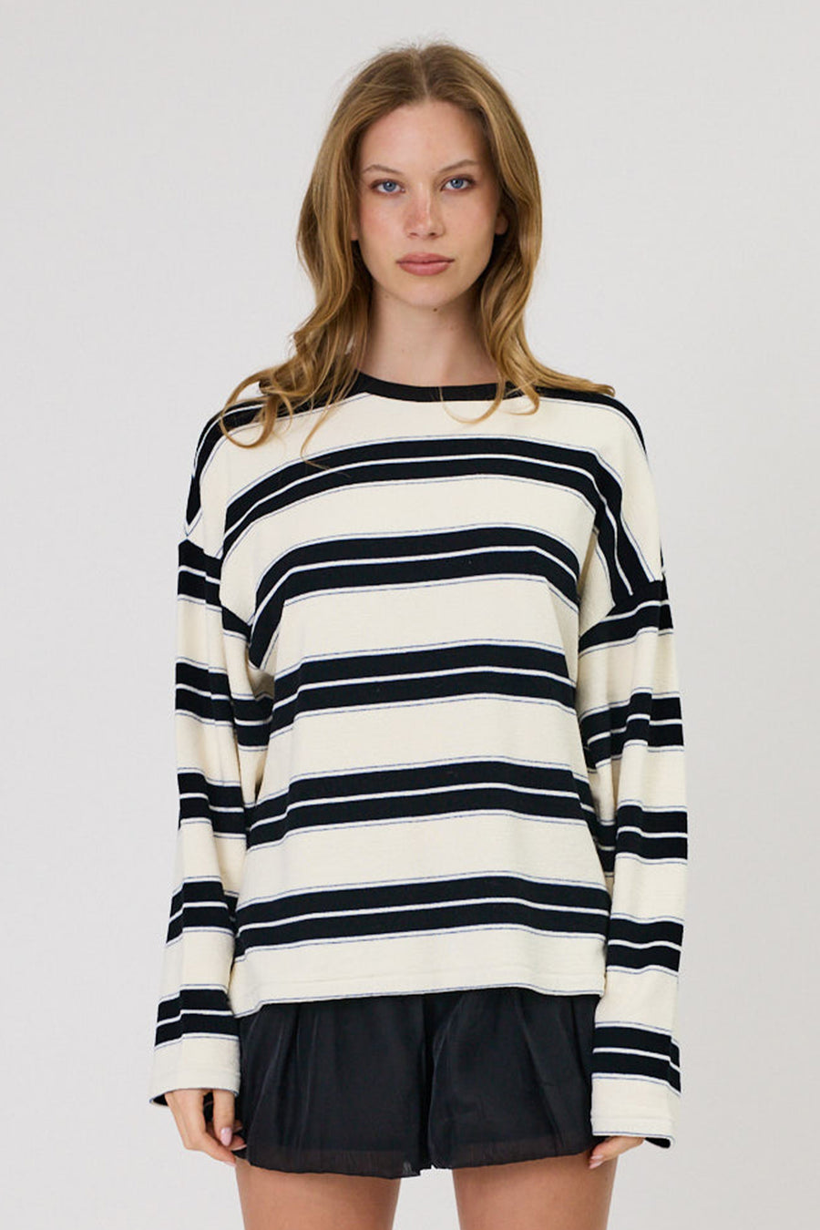 MILLER LONG SLEEVE - IVORY/BLACK STRIPE