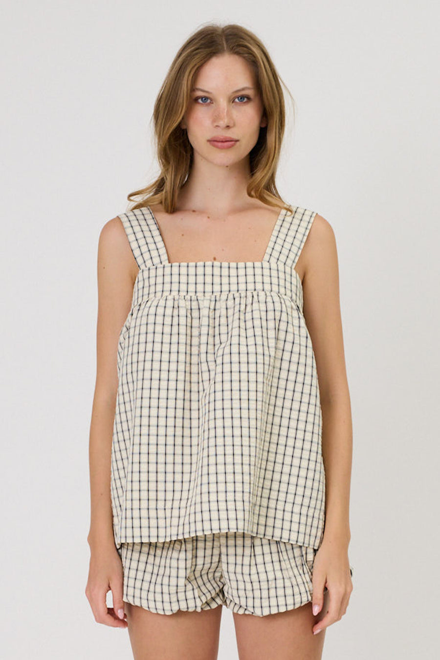 LAINEY TOP  - IVORY CHECK