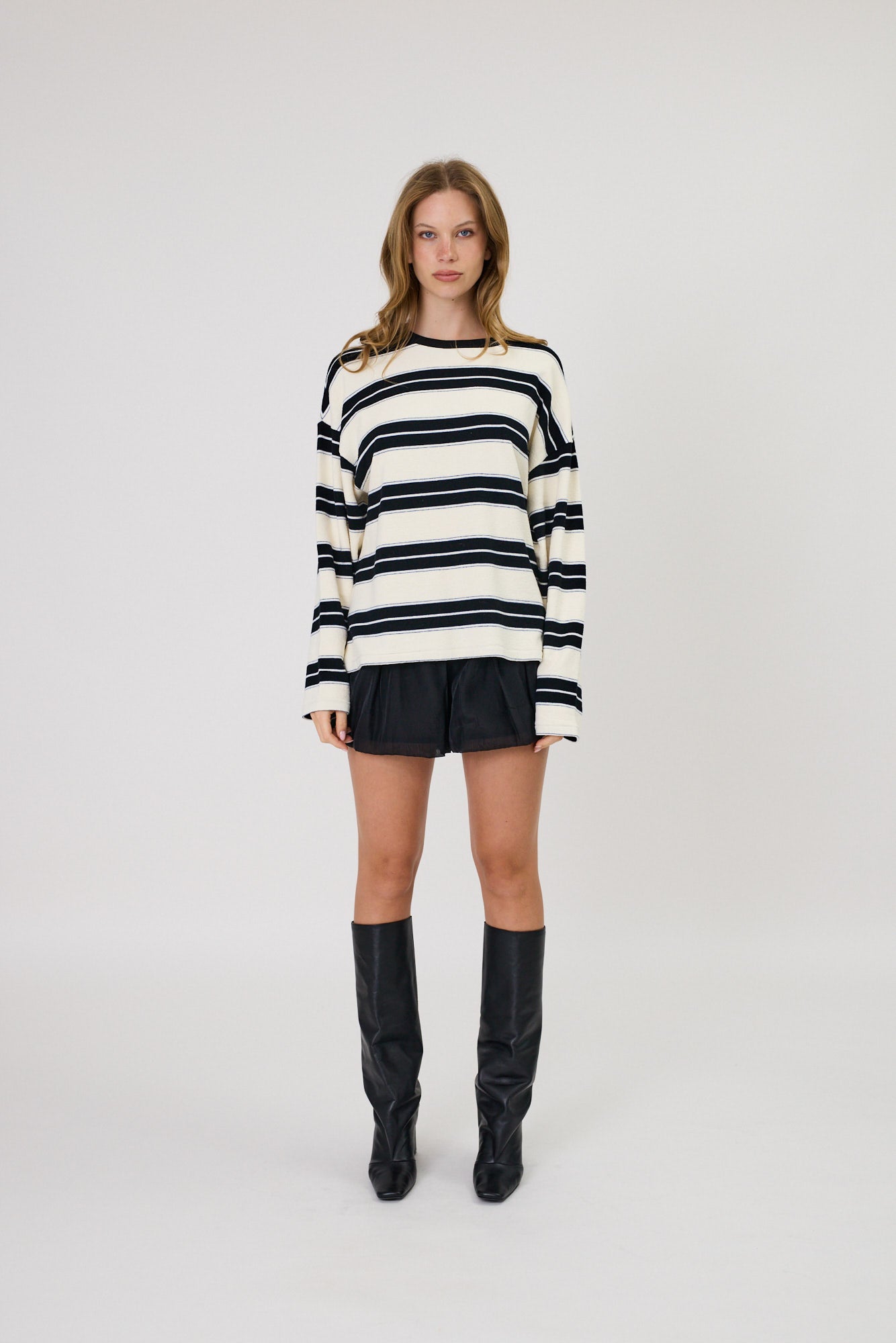 MILLER LONG SLEEVE - IVORY/BLACK STRIPE