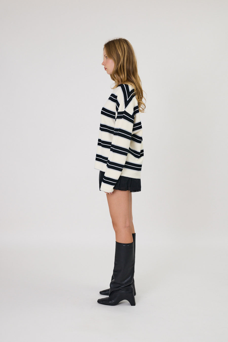 MILLER LONG SLEEVE - IVORY/BLACK STRIPE