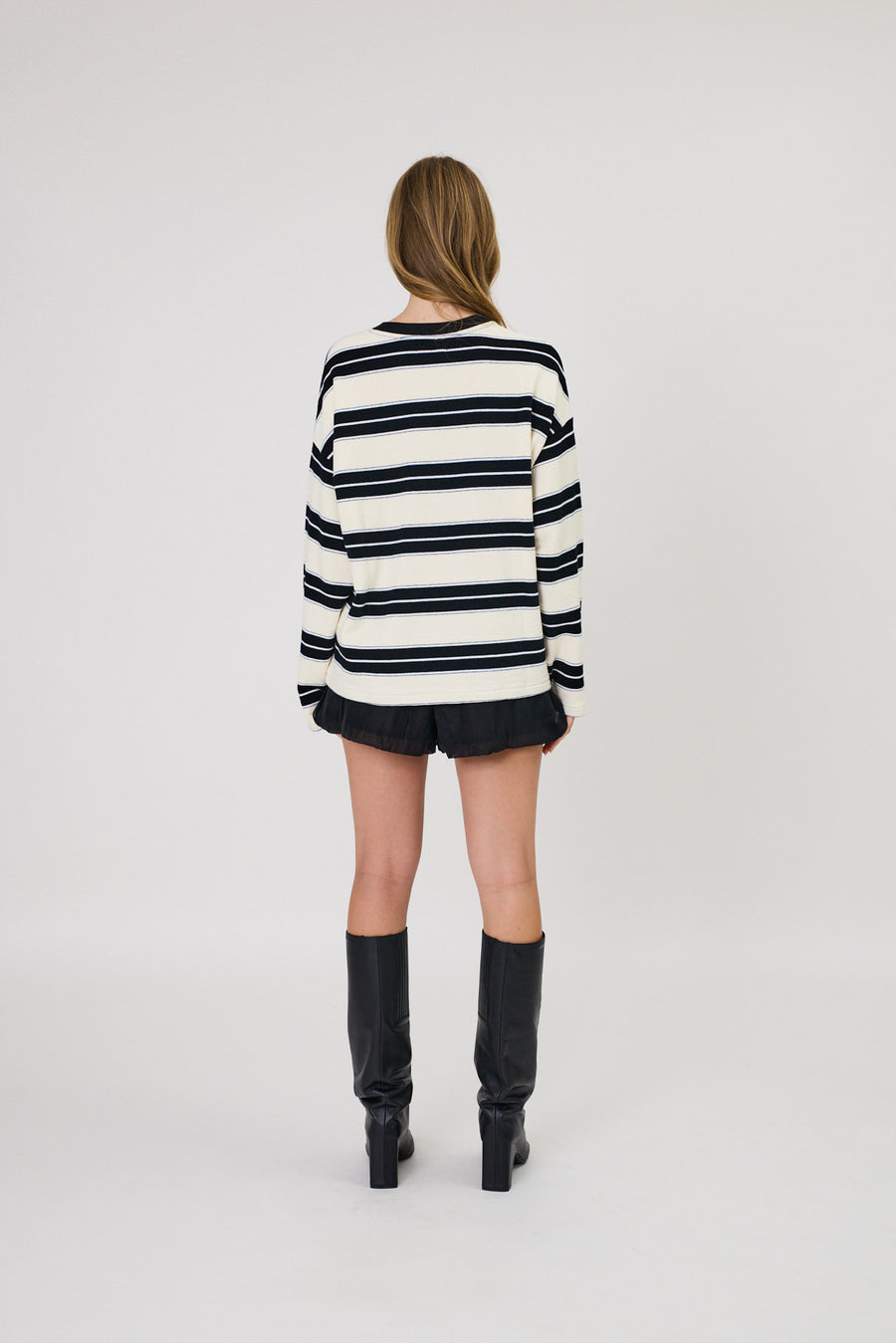 MILLER LONG SLEEVE - IVORY/BLACK STRIPE