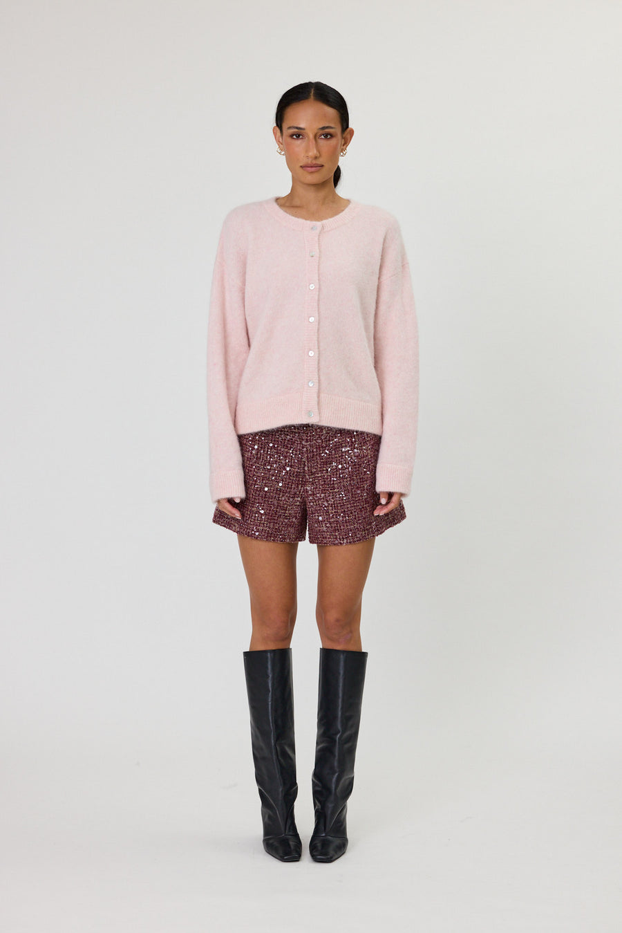 MILAN SHORTS  - POMEGRANATE WITH SEQUINS