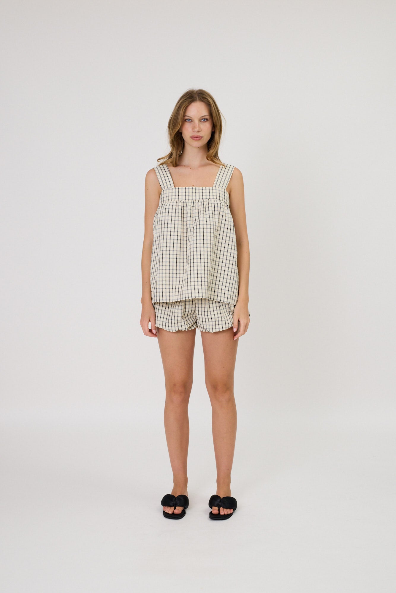 LAINEY TOP  - IVORY CHECK