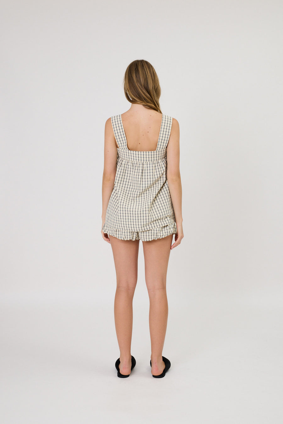LAINEY TOP  - IVORY CHECK