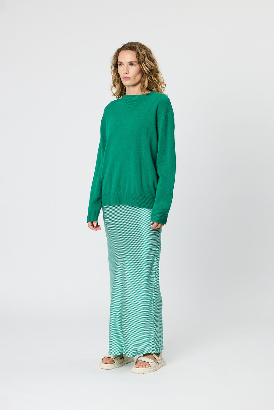 CHARLIE MAXI SKIRT - EMERALD HOUNDSTOOTH