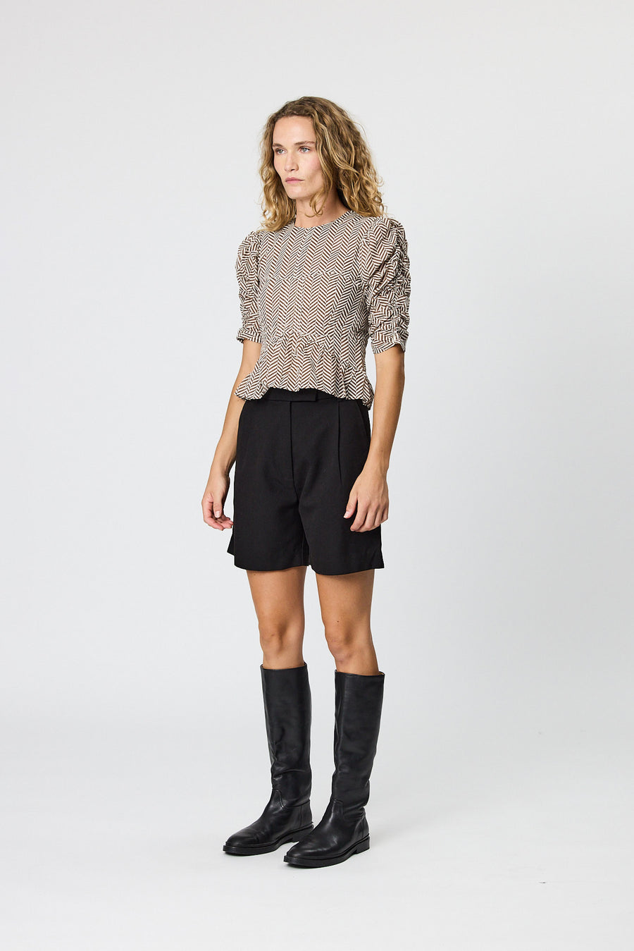 MARNI TOP - CHOCOLATE HERRINGBONE