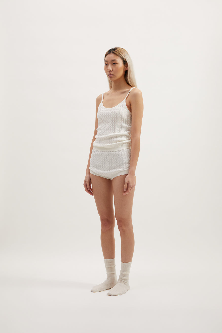 MAE CABLE KNIT SHORTS - IVORY