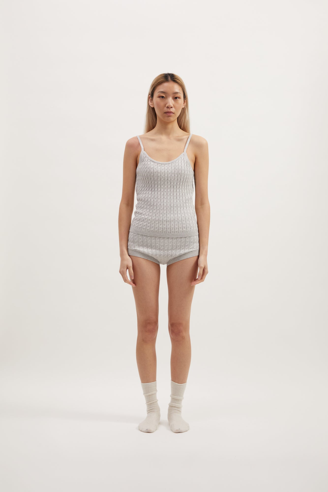 MAE CABLE KNIT TANK - SLATE