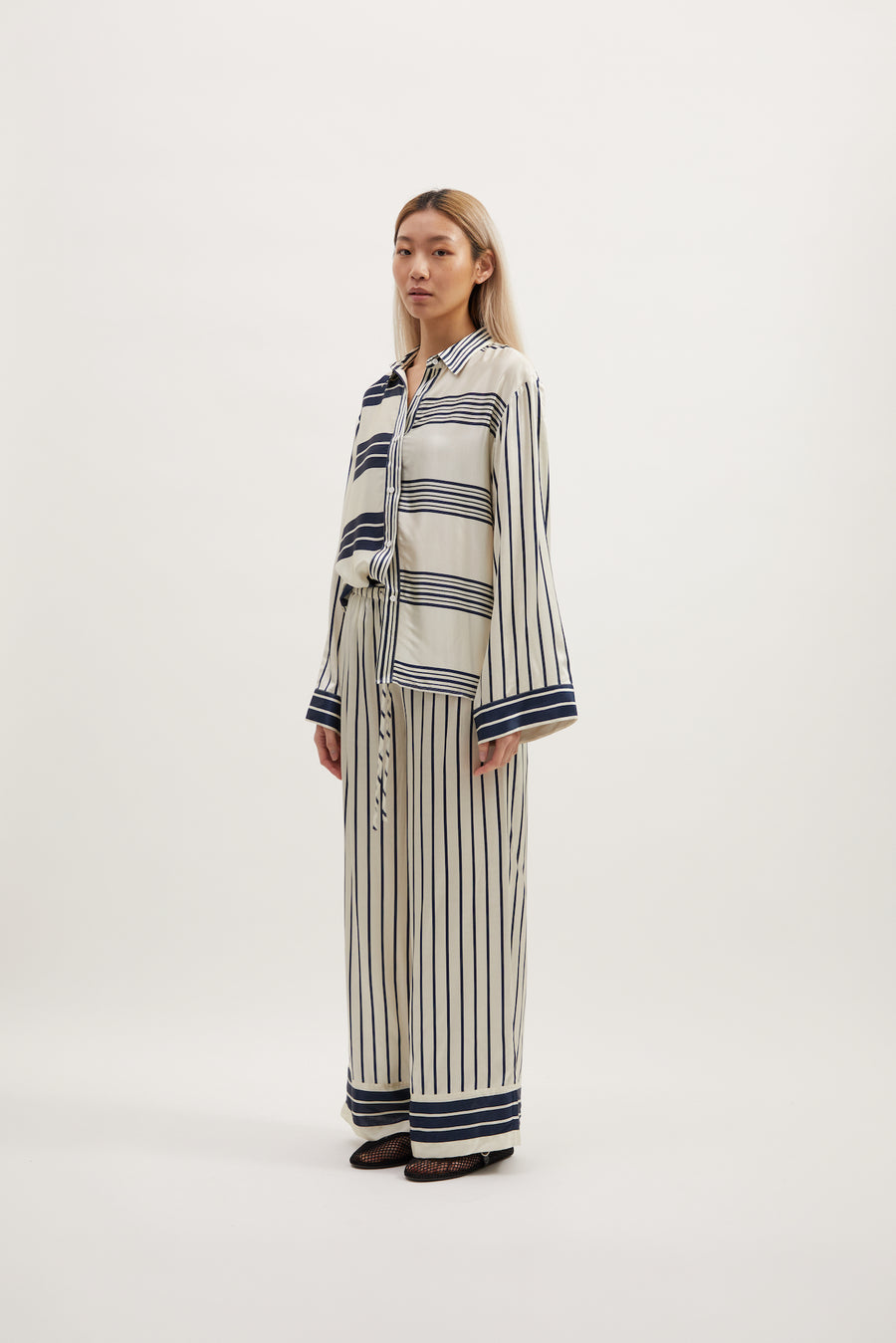 BRYNN PANT - IVORY WITH NAVY STRIPE