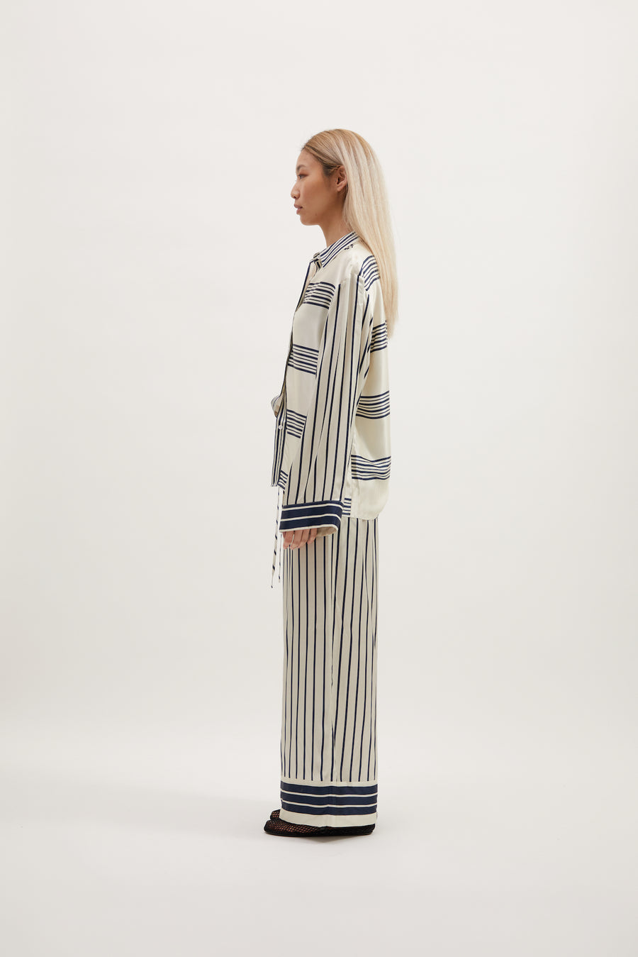 BRYNN PANT - IVORY WITH NAVY STRIPE