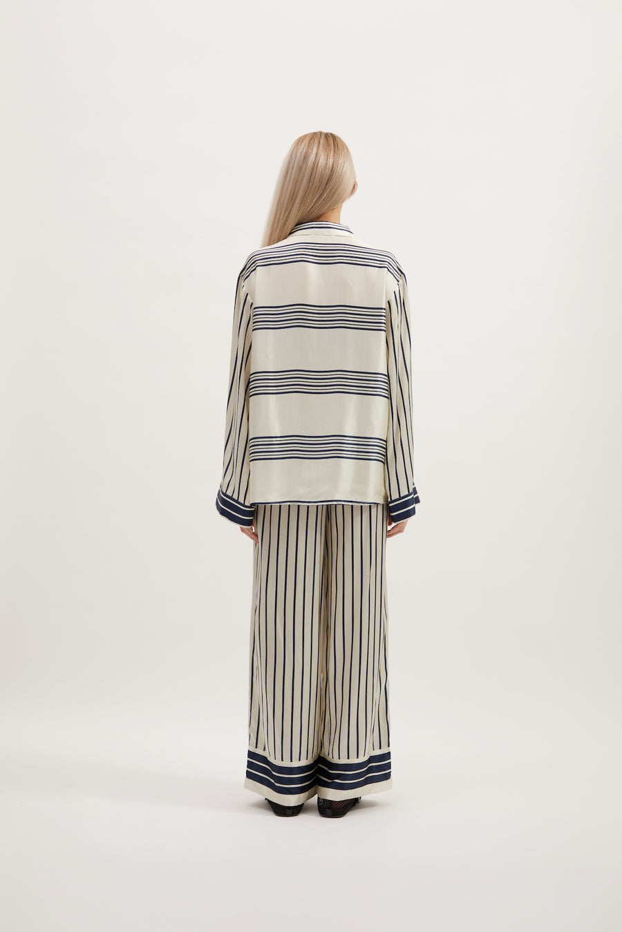 BRYNN PANT - IVORY WITH NAVY STRIPE