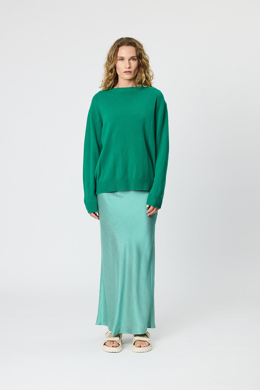 CHARLIE MAXI SKIRT - EMERALD HOUNDSTOOTH