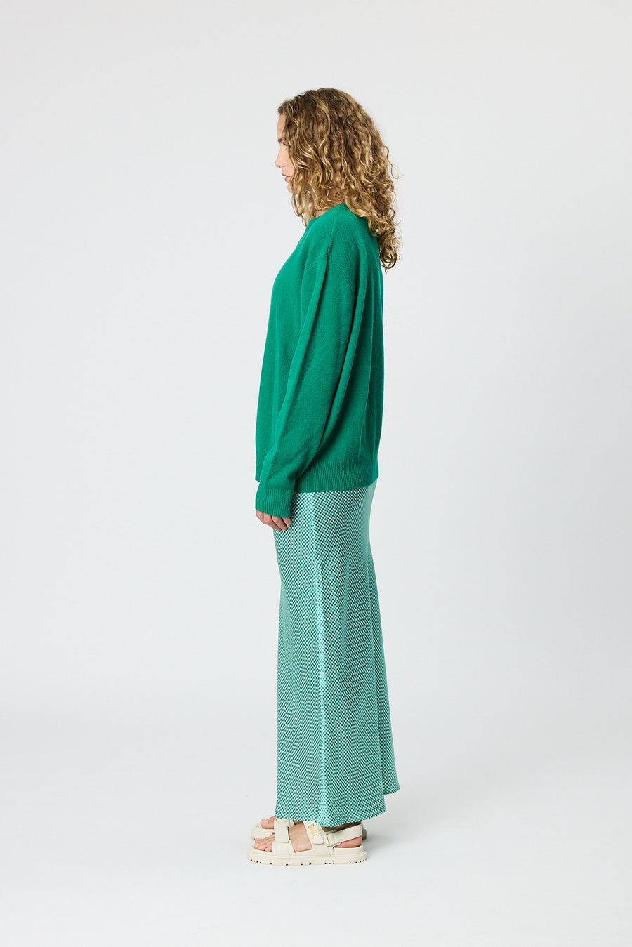 CHARLIE MAXI SKIRT - EMERALD HOUNDSTOOTH