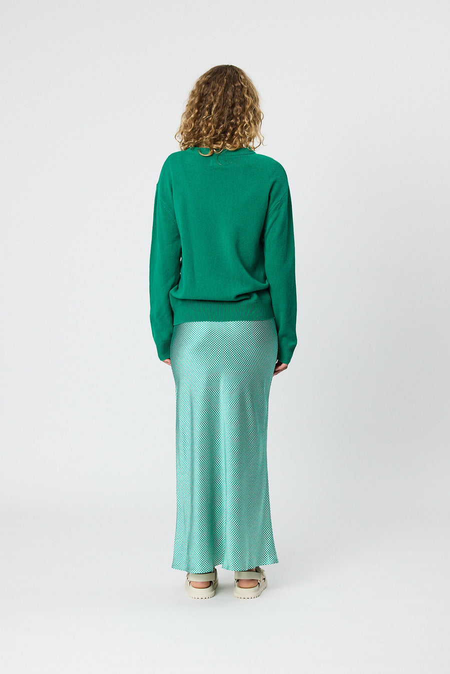 CHARLIE MAXI SKIRT - EMERALD HOUNDSTOOTH