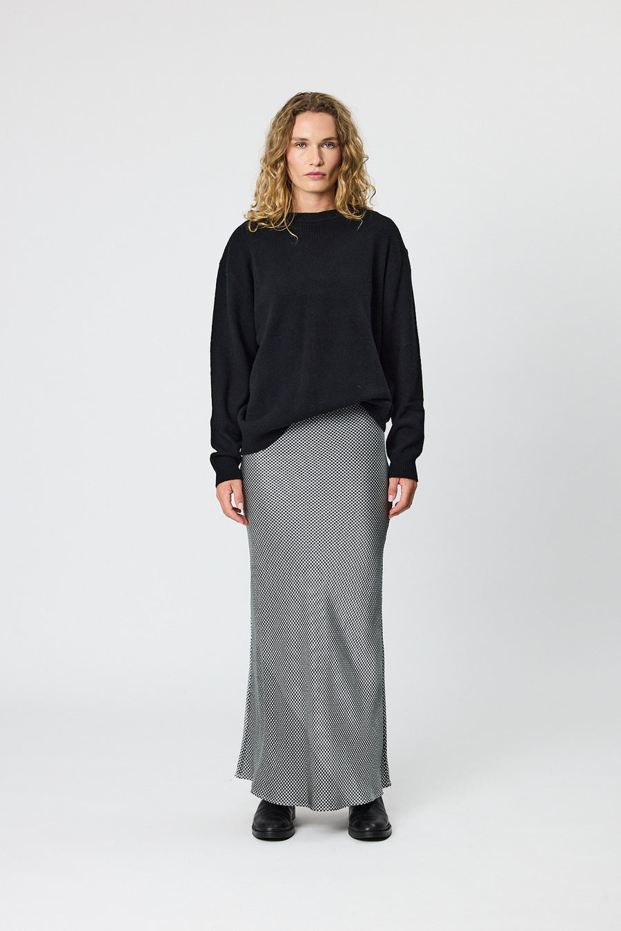 CHARLIE MAXI SKIRT - BLACK HOUNDSTOOTH